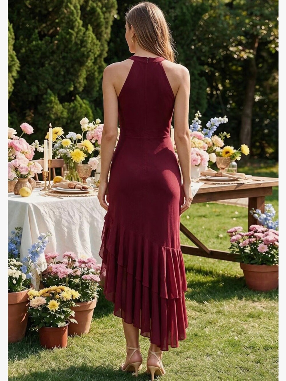 NWT Burgundy Sleeveless Ruffle Dress - Medium - Picture 2 of 8